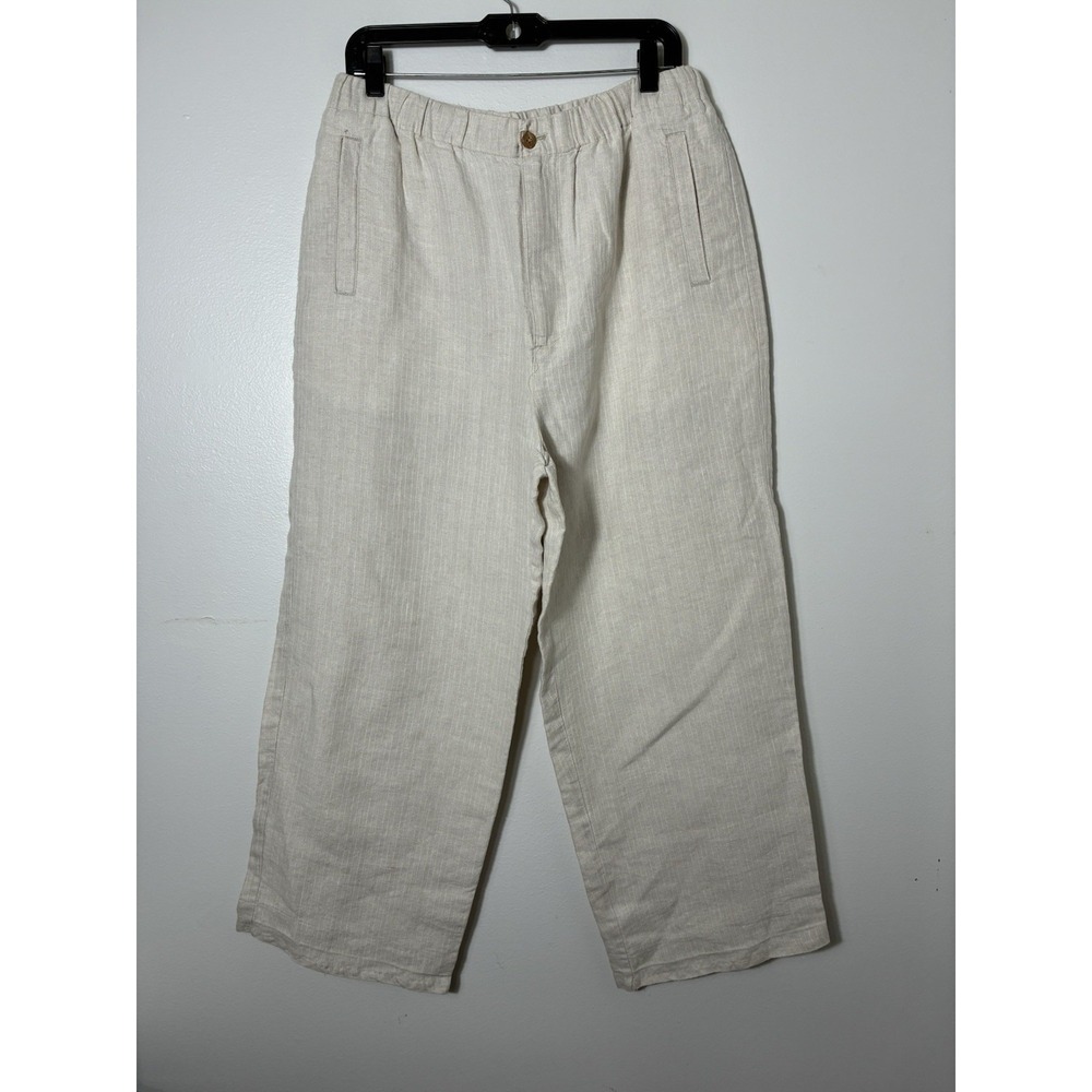 Paradise‎ Collection 100% Linen Pull On Wide Leg Pants Sz Large Oatmeal Coastal